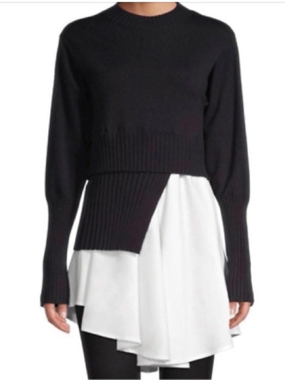 Avantlook Black Asymmetric Layered Knit Sweater